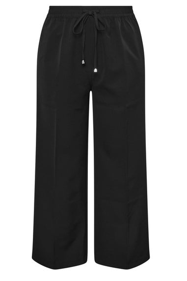 Yours Curve Black Pull On Wide Leg Trousers
