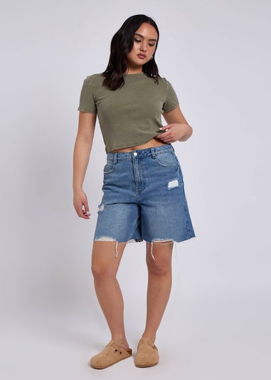 Urban Bliss Mid Wash Distressed Bermuda Short