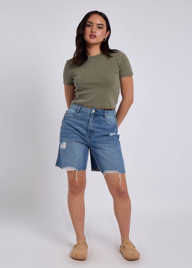 Urban Bliss Mid Wash Distressed Bermuda Short