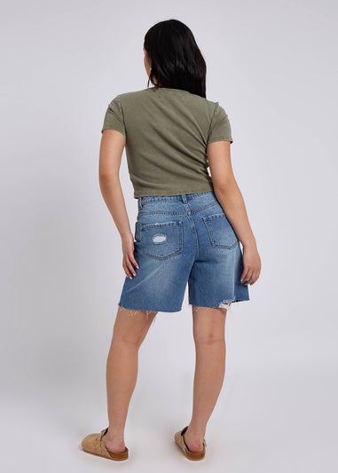 Urban Bliss Mid Wash Distressed Bermuda Short
