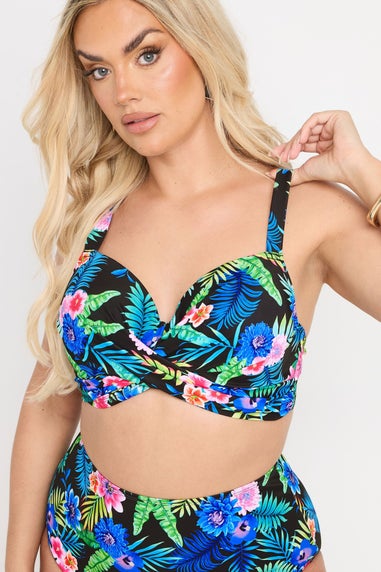 Yours Curve Black Tropical Print Premium Underwired Bikini Top