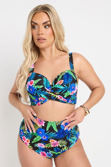 Yours Curve Black Tropical Print Premium Underwired Bikini Top