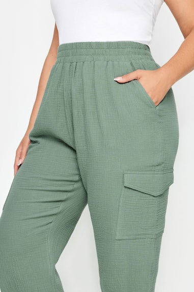 Yours Curve Sage Green Cheesecloth Cuffed Joggers