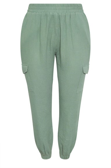 Yours Curve Sage Green Cheesecloth Cuffed Joggers