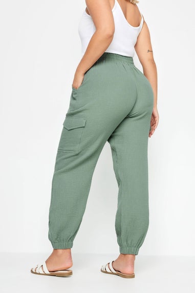 Yours Curve Sage Green Cheesecloth Cuffed Joggers