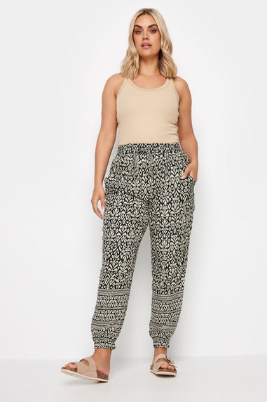 Yours Curve Black Ikat Print Joggers