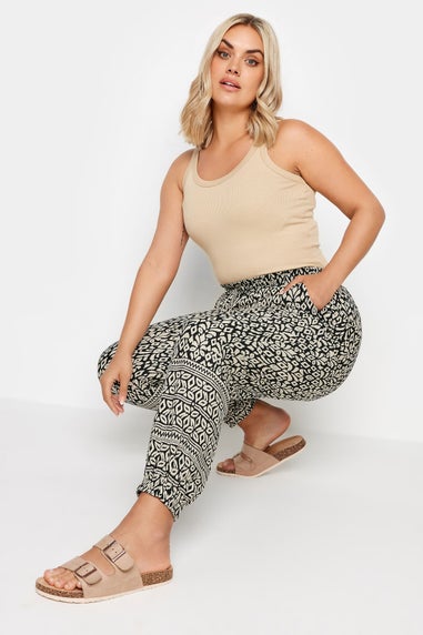 Yours Curve Black Ikat Print Joggers
