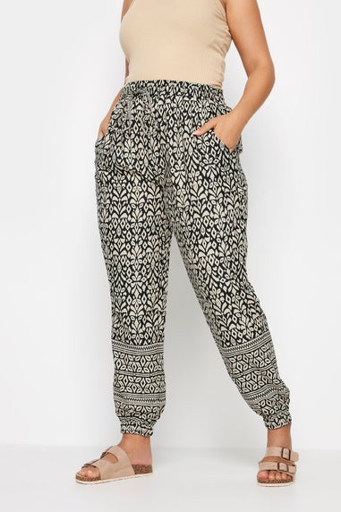 Yours Curve Black Ikat Print Joggers