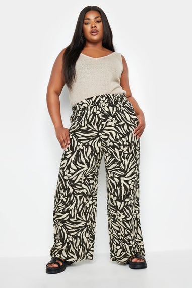 Yours Curve Black Floral Print Wide Leg Trousers