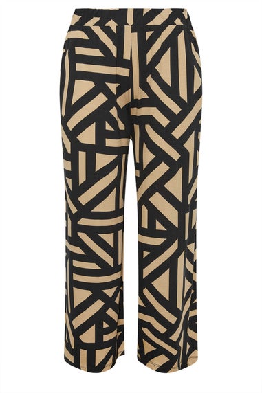 Yours Curve Beige Brown Geometric Print Wide Leg Trousers