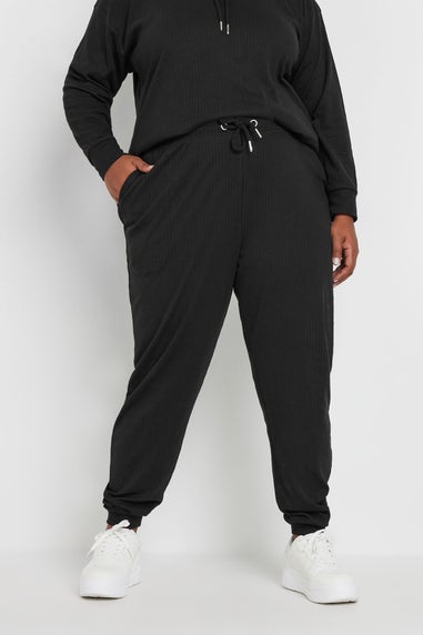Yours Curve Black Ribbed Joggers