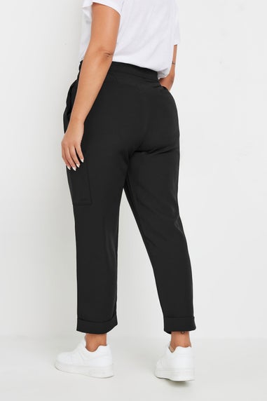 Yours Curve Black Paperbag Waist Cargo Trousers
