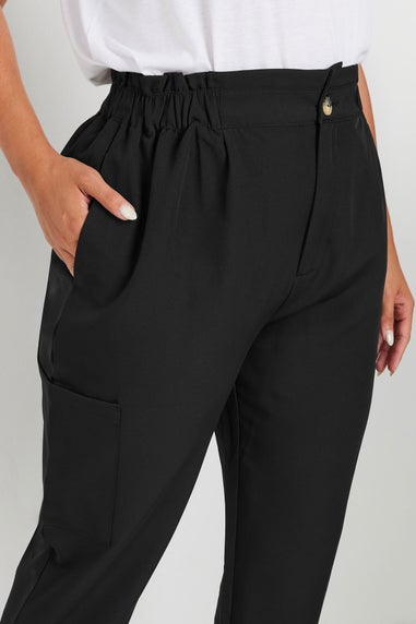 Yours Curve Black Paperbag Waist Cargo Trousers