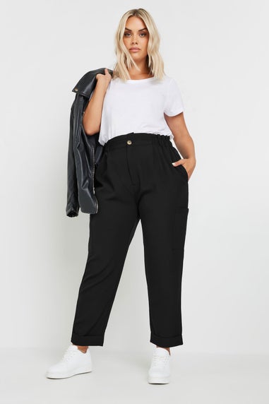 Yours Curve Black Paperbag Waist Cargo Trousers