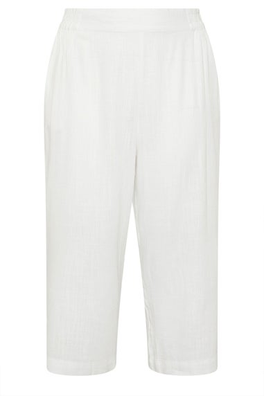Yours Curve White Linen Cropped Wide Leg Trousers
