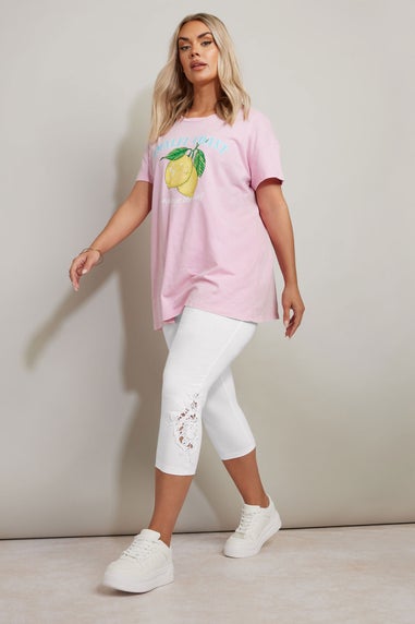 Yours Curve White Lace Stretch Cropped Leggings
