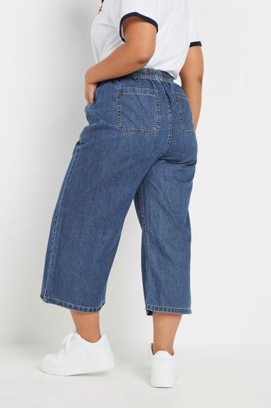 Yours Curve Blue Wide Leg Cropped Denim Jeans