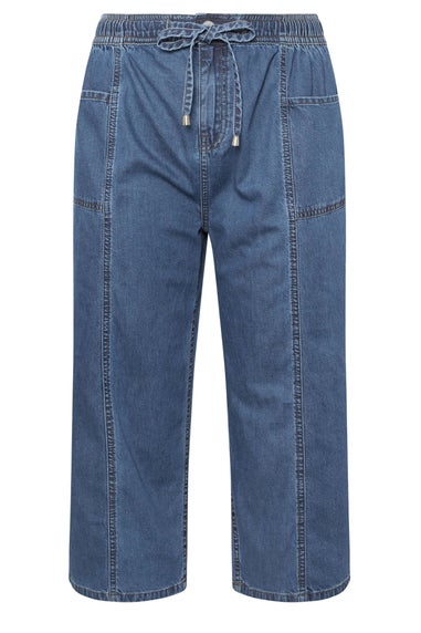 Yours Curve Blue Wide Leg Cropped Denim Jeans