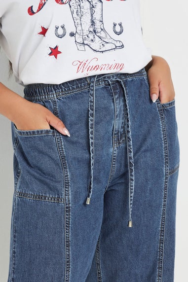 Yours Curve Blue Wide Leg Cropped Denim Jeans