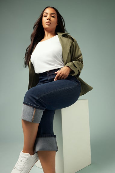 Yours Curve Blue Turn Up Cropped Denim Jeans
