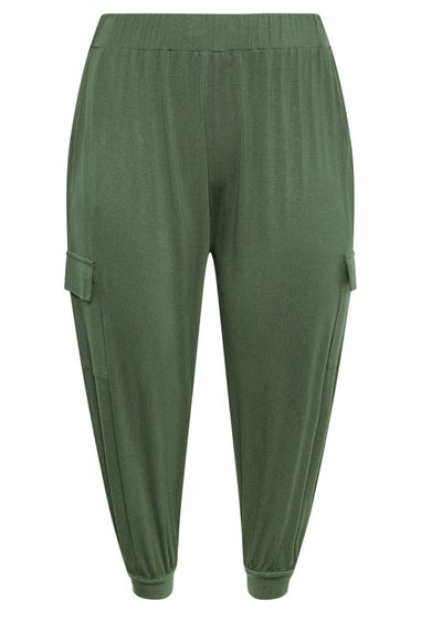 Yours Curve Khaki Green Cropped Cargo Harem Trousers