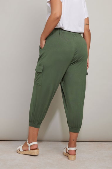 Yours Curve Khaki Green Cropped Cargo Harem Trousers
