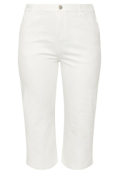 Yours Curve White Wide Leg Cropped Denim Jeans