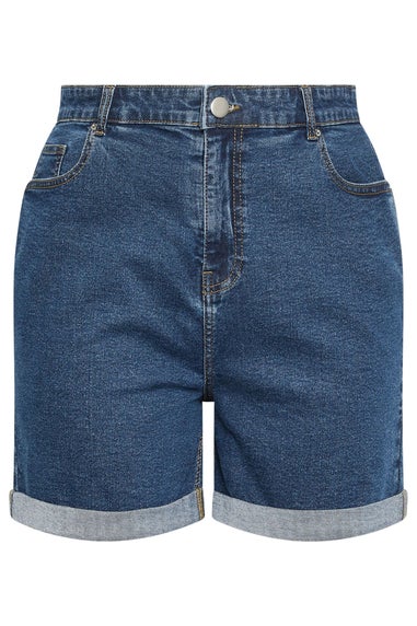 Yours Curve Dark Blue Turn Up Stretch MOM Shorts