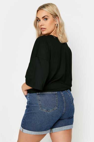 Yours Curve Dark Blue Turn Up Stretch MOM Shorts