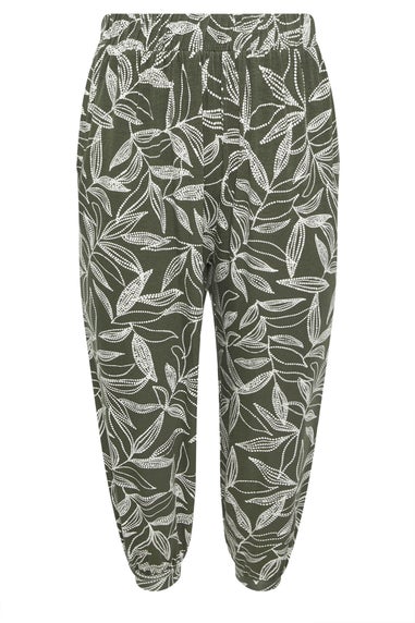 Yours Curve Khaki Green Leaf Print Cropped Harem Trousers