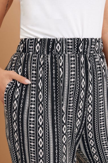 Yours Curve Black Aztec Stripe Cropped Harem Trousers