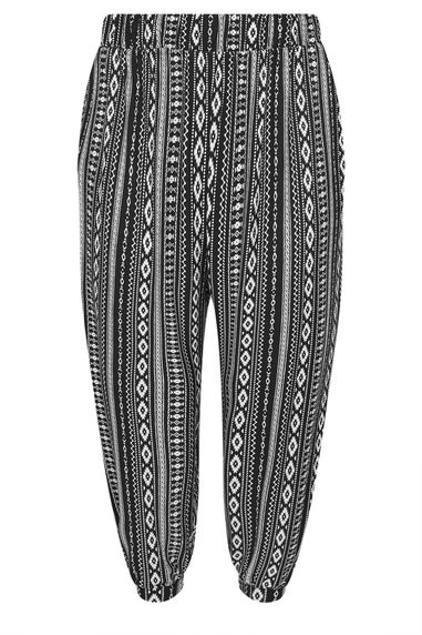 Yours Curve Black Aztec Stripe Cropped Harem Trousers
