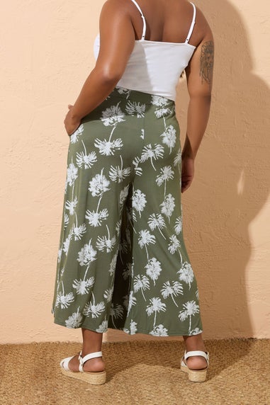 Yours Curve Khaki Green Palm Tree Midaxi Culottes