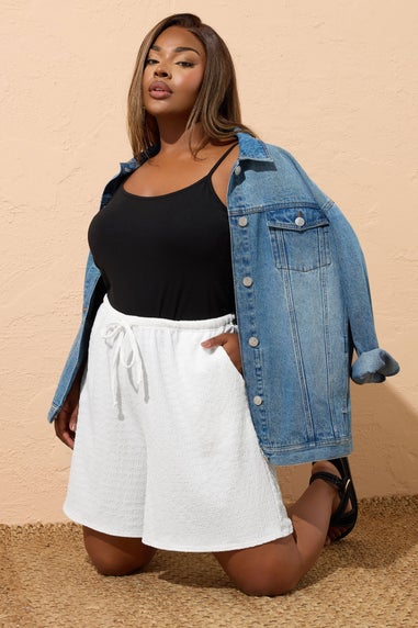 Yours Curve White Textured Shorts