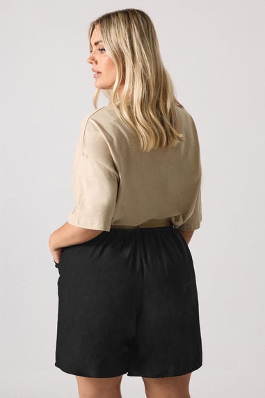 Yours Curve Black Belted Linen Shorts