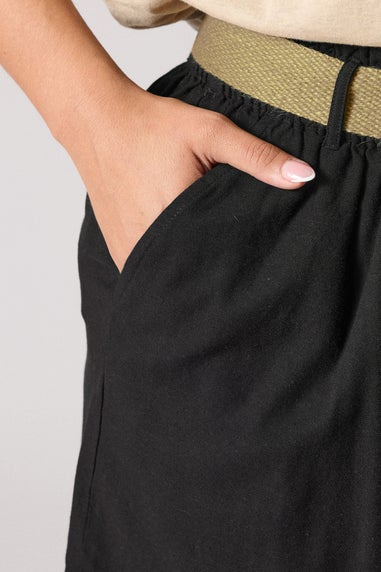 Yours Curve Black Belted Linen Shorts