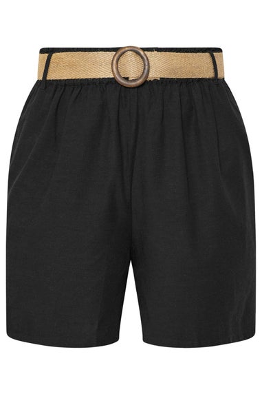 Yours Curve Black Belted Linen Shorts