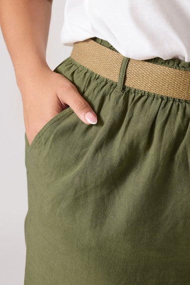 Yours Curve Khaki Green Belted Linen Shorts