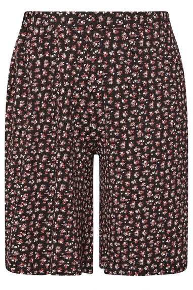 Yours Curve Black Ditsy Floral Print Shorts