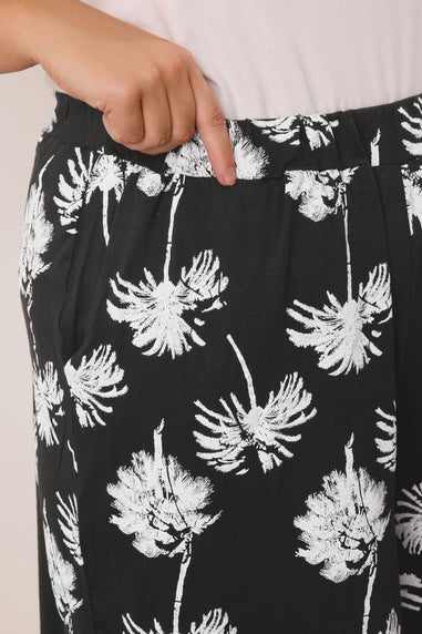 Yours Curve Black & White Palm Tree Shorts