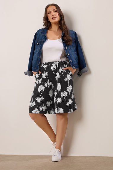Yours Curve Black & White Palm Tree Shorts