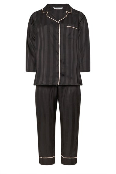 YOURS Curve Black Stripe Satin Pyjama Set