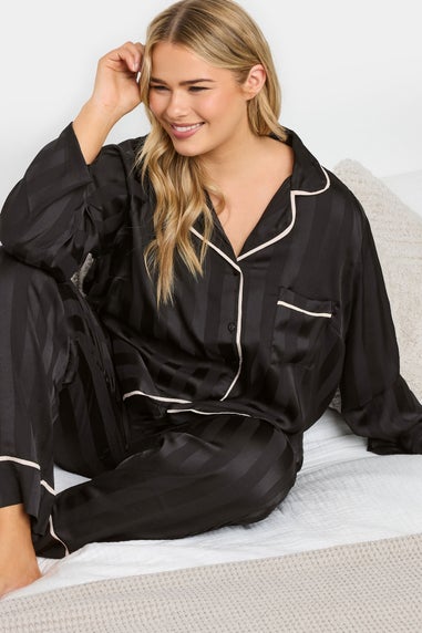 YOURS Curve Black Stripe Satin Pyjama Set