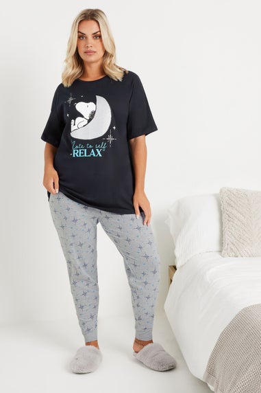 Yours Snoopy Curve Navy Blue Relax Cuffed Pyjama Set