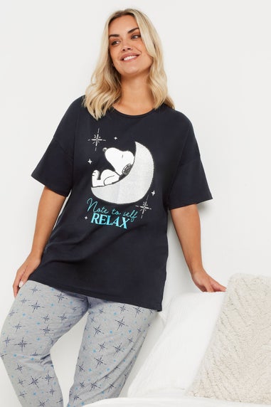 Yours Snoopy Curve Navy Blue Relax Cuffed Pyjama Set
