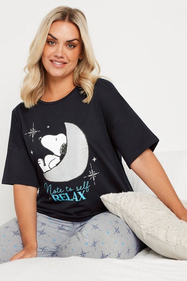 Yours Snoopy Curve Navy Blue Relax Cuffed Pyjama Set