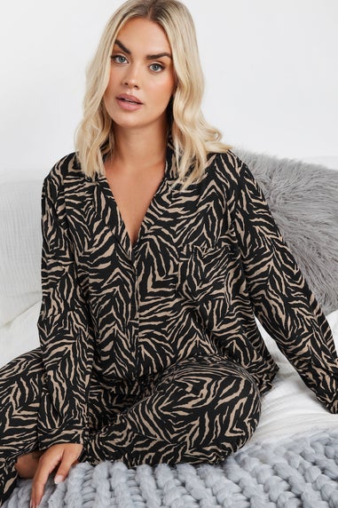 Yours Curve Natural Brown Zebra Print Soft Touch Pyjama Set