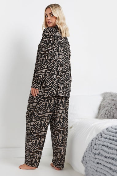 Yours Curve Natural Brown Zebra Print Soft Touch Pyjama Set