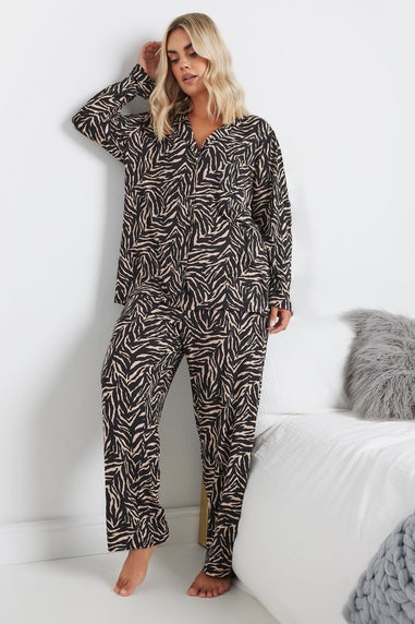 Yours Curve Natural Brown Zebra Print Soft Touch Pyjama Set