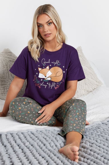 YOURS Curve Purple 'Goodnight, Sleep Tight' Slogan Pyjama Set